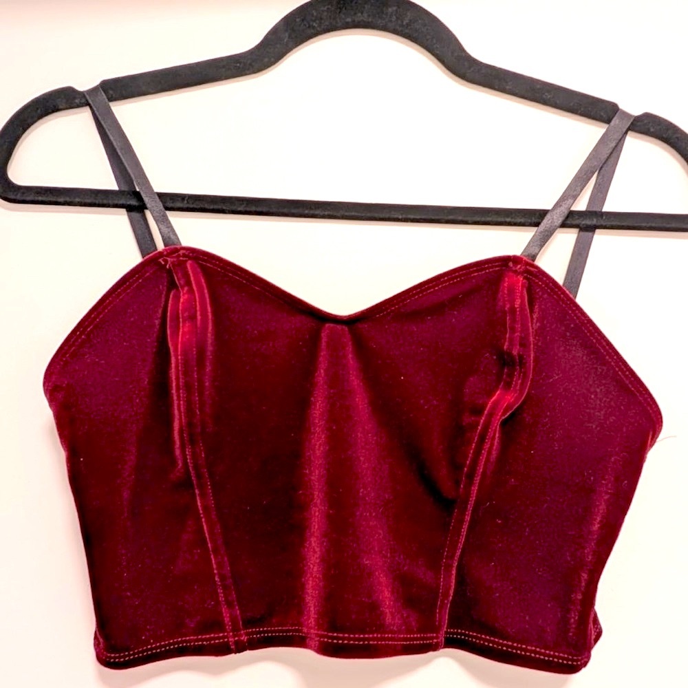 American Apparel Burgundy Velvet Crop Top